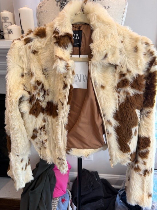 Zara Jackets & Blazers - ZARA Cream and Brown Faux Fur Bomber Jacket